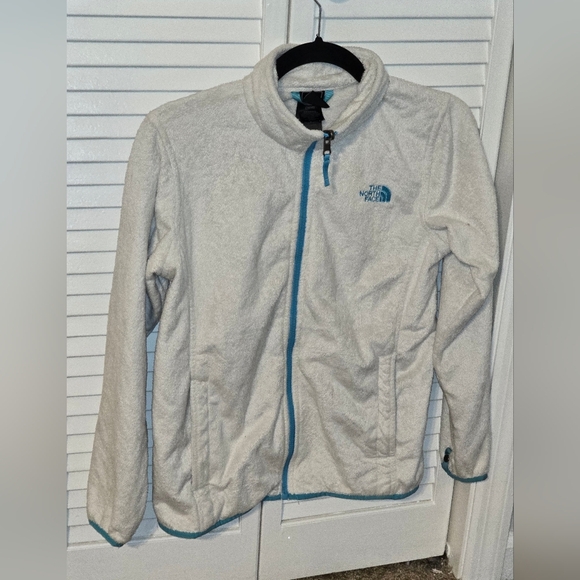 The North Face Other - The North Face Girls’ Full-Zip Fleece Jacket – White w Teal Trim – Size L 14/16